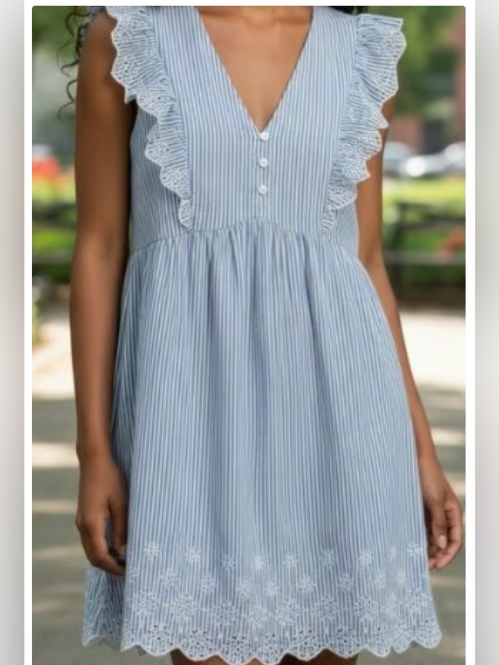 LOFT Medium Petite 100% Cotton Blue White Stripe Embroidered Mini Dress MP NWT